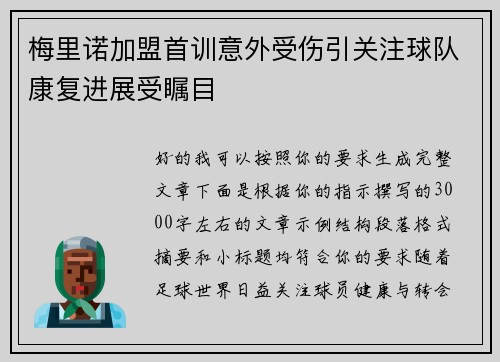 梅里诺加盟首训意外受伤引关注球队康复进展受瞩目 梅里诺加盟首训意外受伤引关注球队康复进展受瞩目